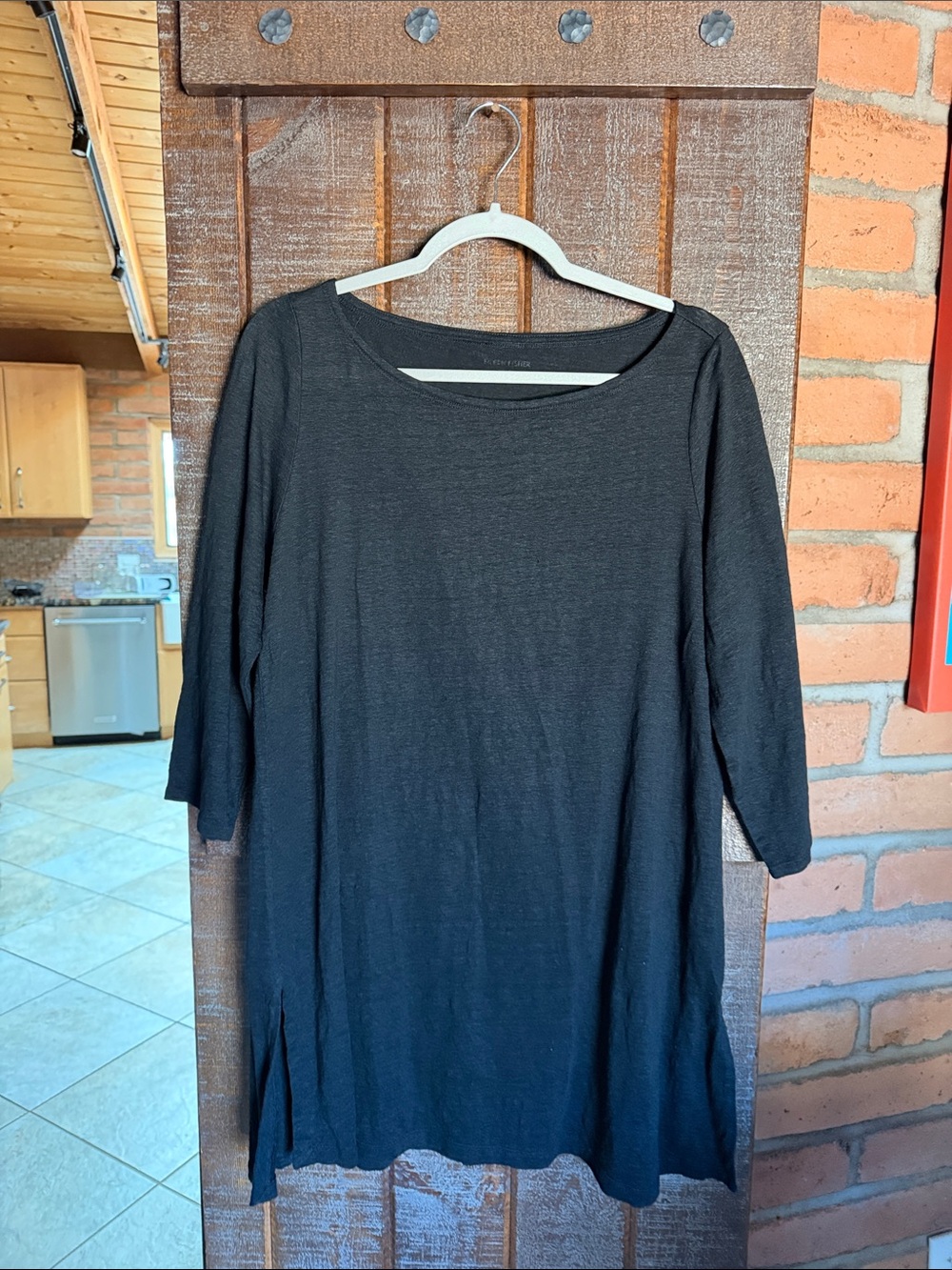 Eileen Fisher black tunic size medium 100% organic linen